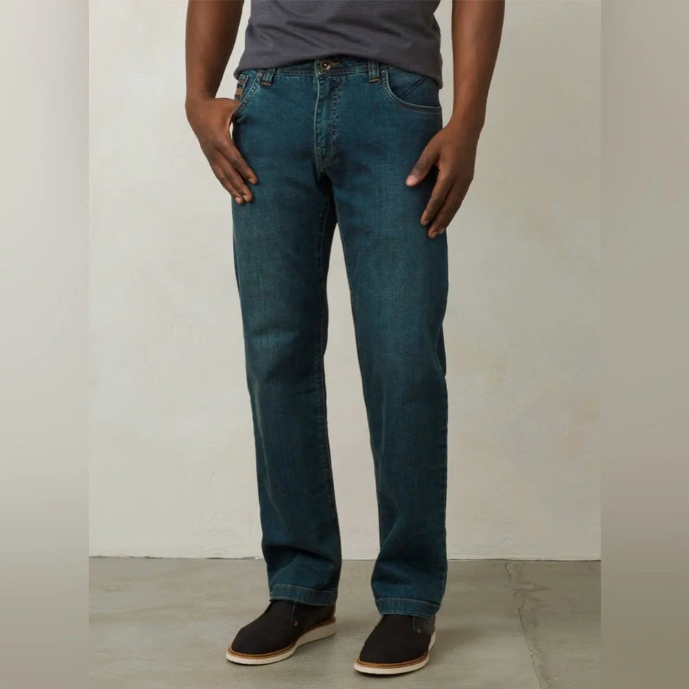 PrAna | Men's Medium Blue Denim Axiom Straight Leg Zip Fly Jeans Size 38W X 30L